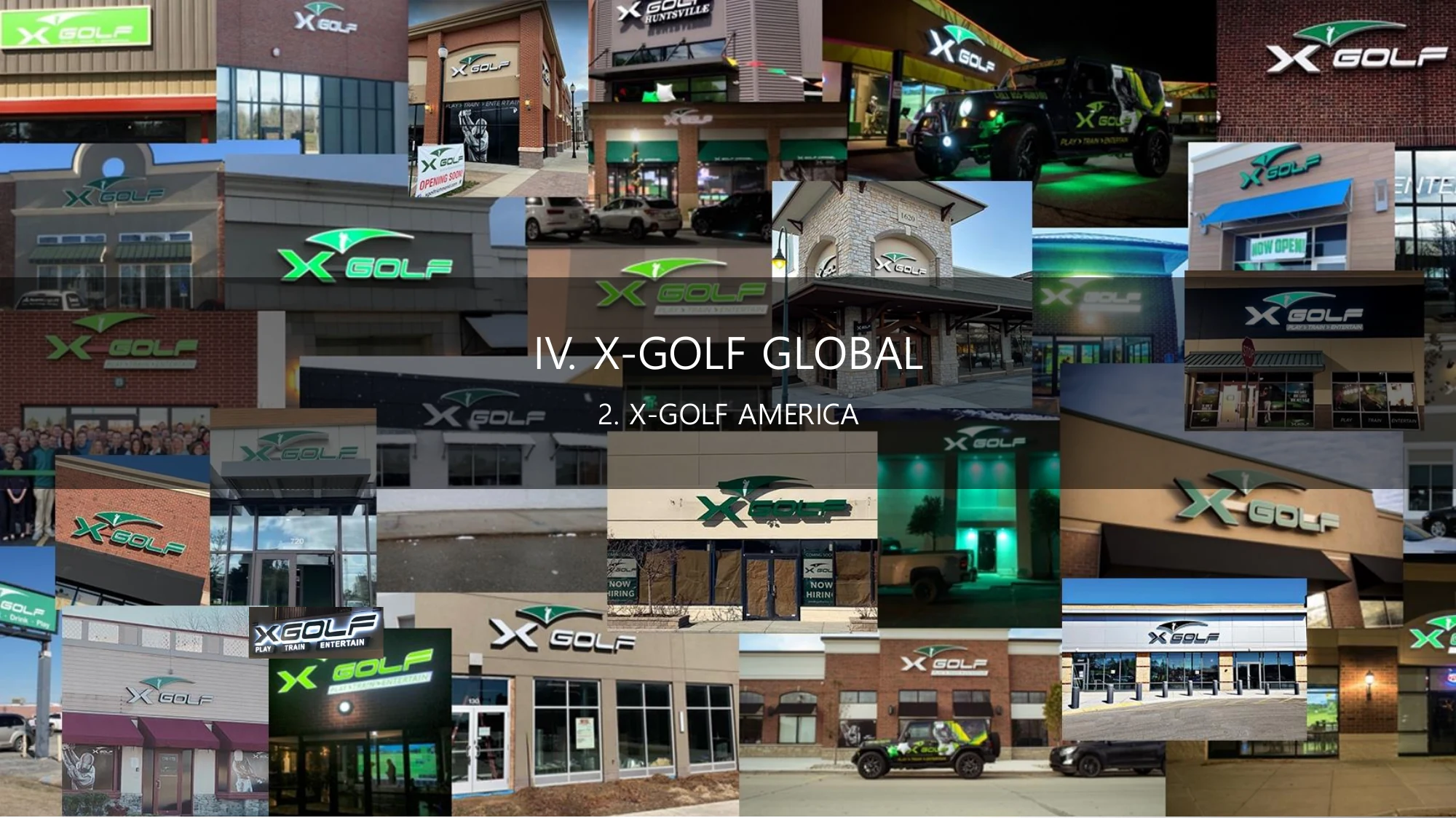 미국 여러 지역의 X-GOLF 매장 외관 사진 모음