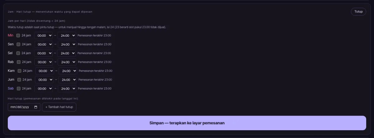 Pengaturan tempat — jam · info — 1